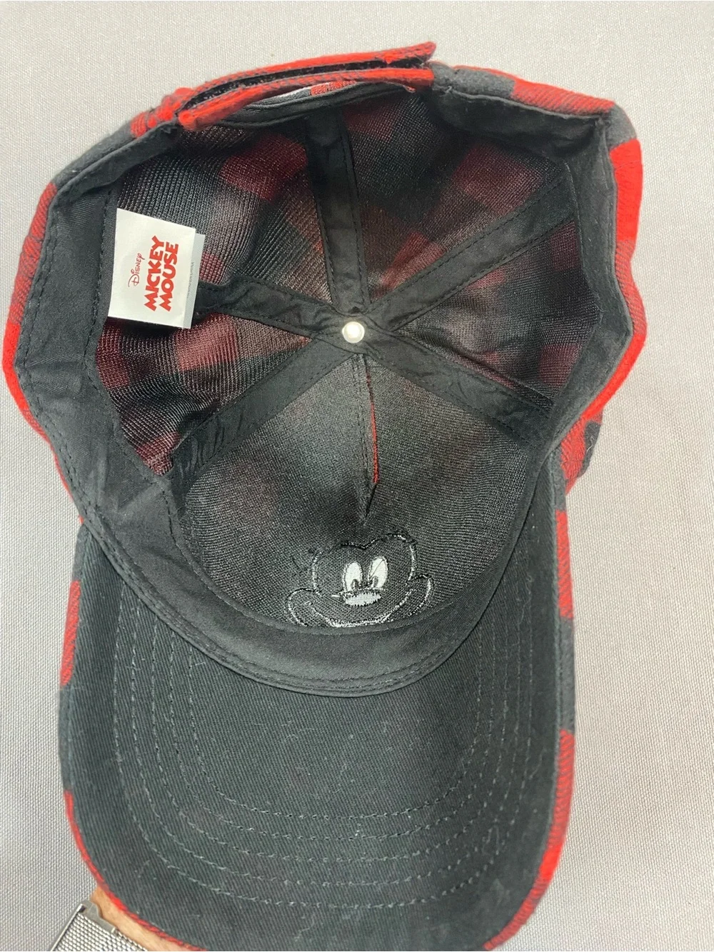 Disney Red and Black Plaid Mickey Mouse Cap with Felt Ears